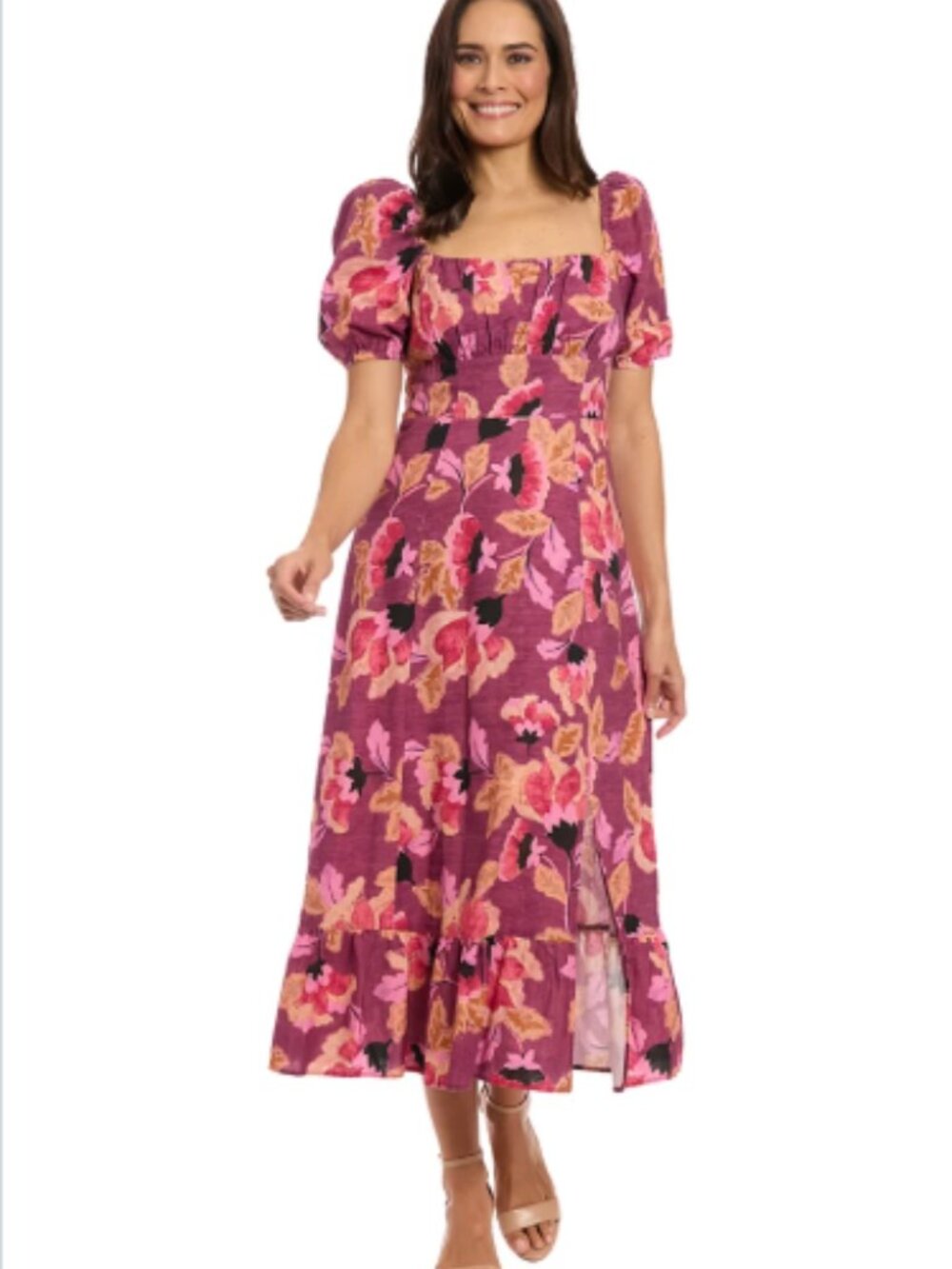 London Times Women's Printed Square-Neck Puff-Sleeve Dress, Size 16, NWT